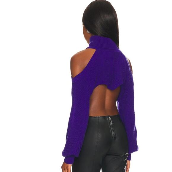 Camila Coelho Azalia Cold Shoulder Mock Neck Sweater in Deep Purple NWT Size XS - Picture 3 of 3
